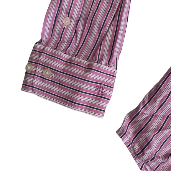 Lauren Ralph Lauren Women's Size L Long Sleeve Button Up Striped Top Shirt - Picture 12 of 16
